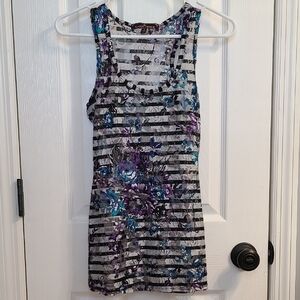 Floral, Stripwd Sheer Floral Tank